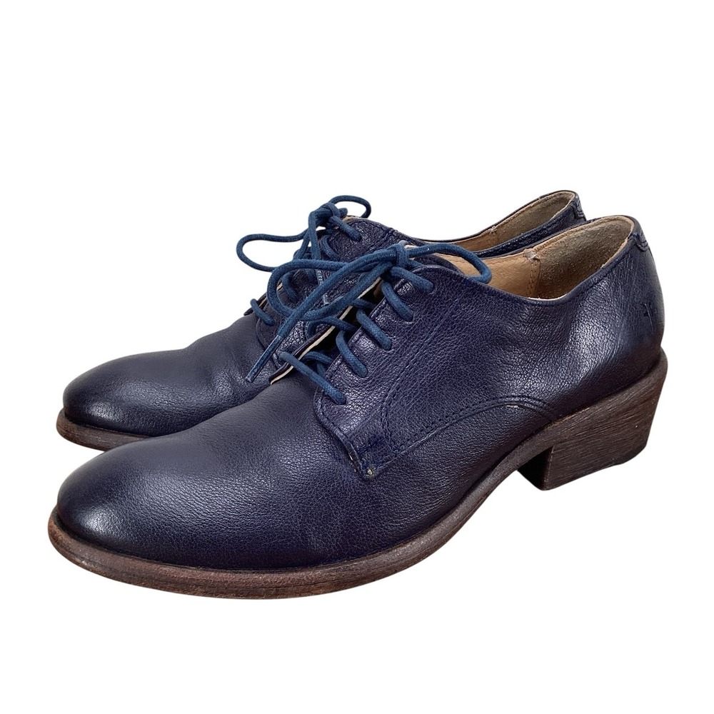 Frye Womens 7B Carson Oxford Blue Leather Heel Shoes Victorian‎ Grannycore - Picture 3 of 8